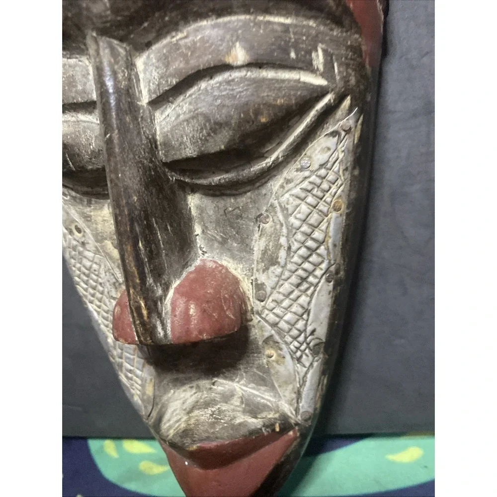 African Tribal Mask Ghana Hand Carved Wood Wall Hanging Folk Art 12